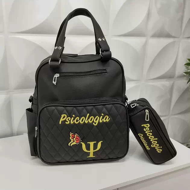 bolsa-mochila-universitaria-personalizada-preta-professora-psicologia-coutre-bolsas